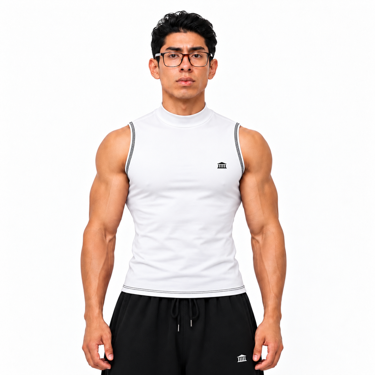 Mock Neck Compression Tank White