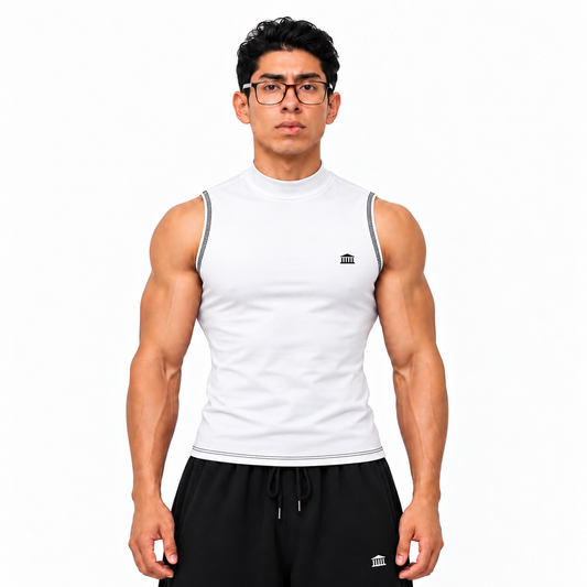 Mock Neck Compression Tank White