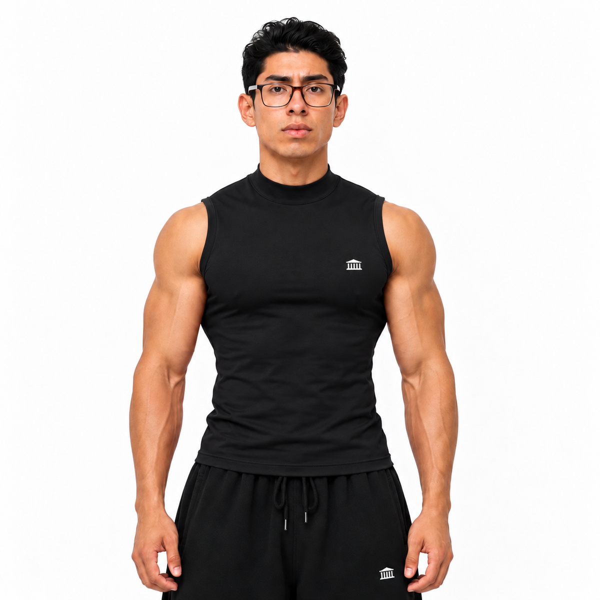 Mock Neck Compression Tank Black
