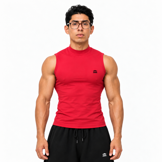 Mock Neck Compression Tank Red