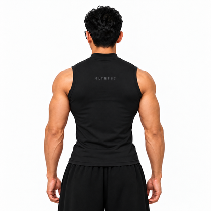 Mock Neck Compression Tank Black